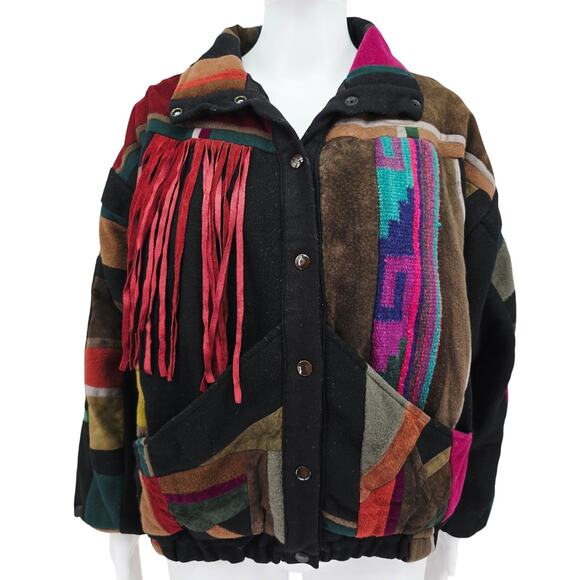 Vintage Unisex Southwest Leather Patchwork Coat XL - Picture 1 of 6